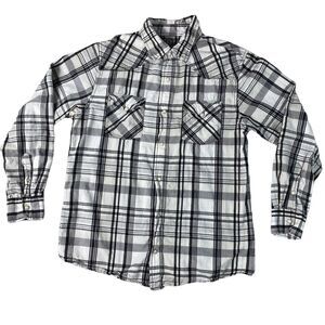 Reclaim Standard Large Black White Pearl Snap Plaid Long Sleeve Shirt